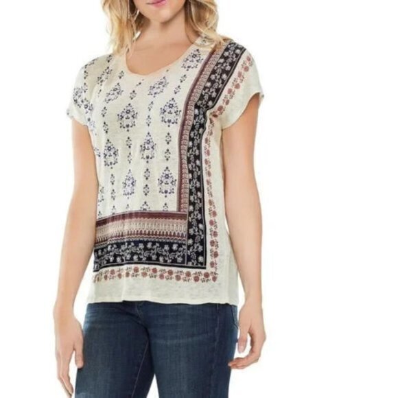 Vince Camuto 100% Linen Top Y2K Retro Bandana Scarf Boho Lagenlook Women's‎ Sz S - Picture 1 of 7
